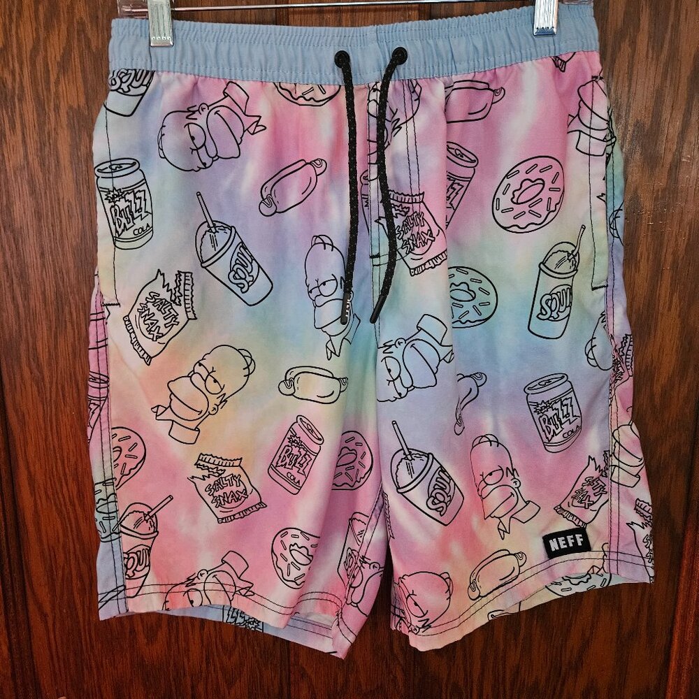Neff HOMER SIMPSON Swim Trunks Shorts Mens Size S Blue TIE DYE